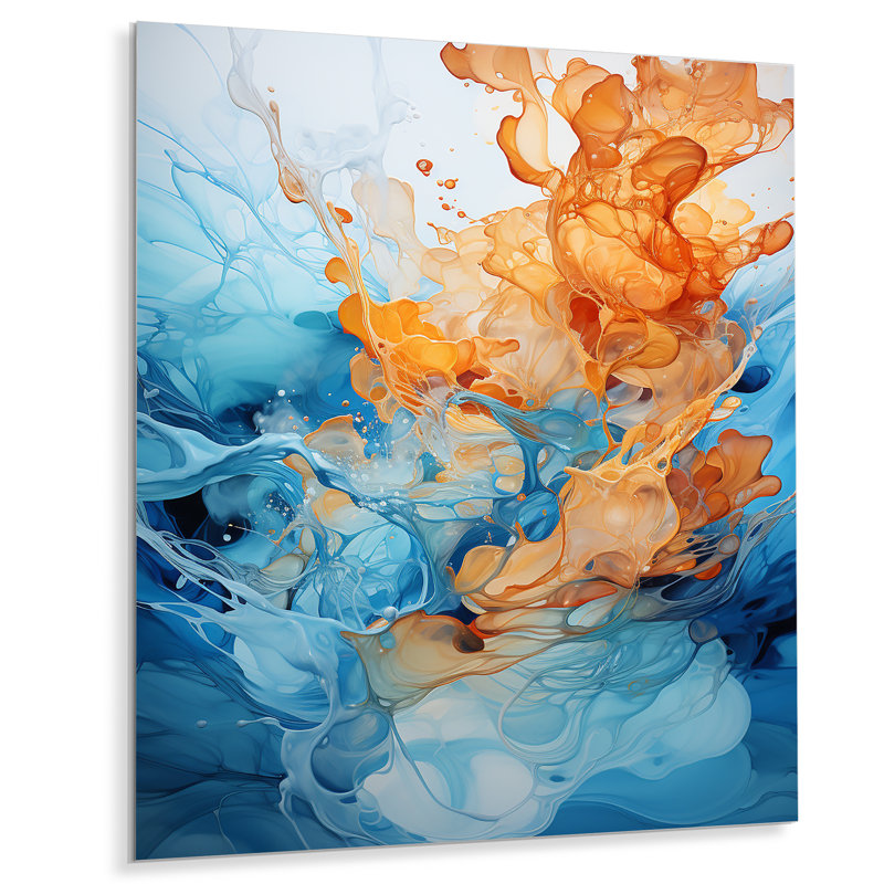 «Aqua Dream Rush Flow 1», art mural abstrait en métal, H 32 po x l 24 po x P 1 po
