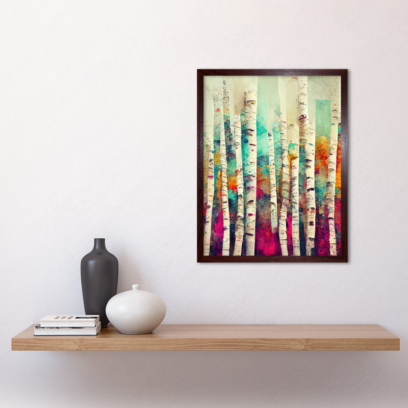 Abstract Multi Coloured Birch Tree Forest - Print, Brown Framed Paper, 43cm H x 33cm W