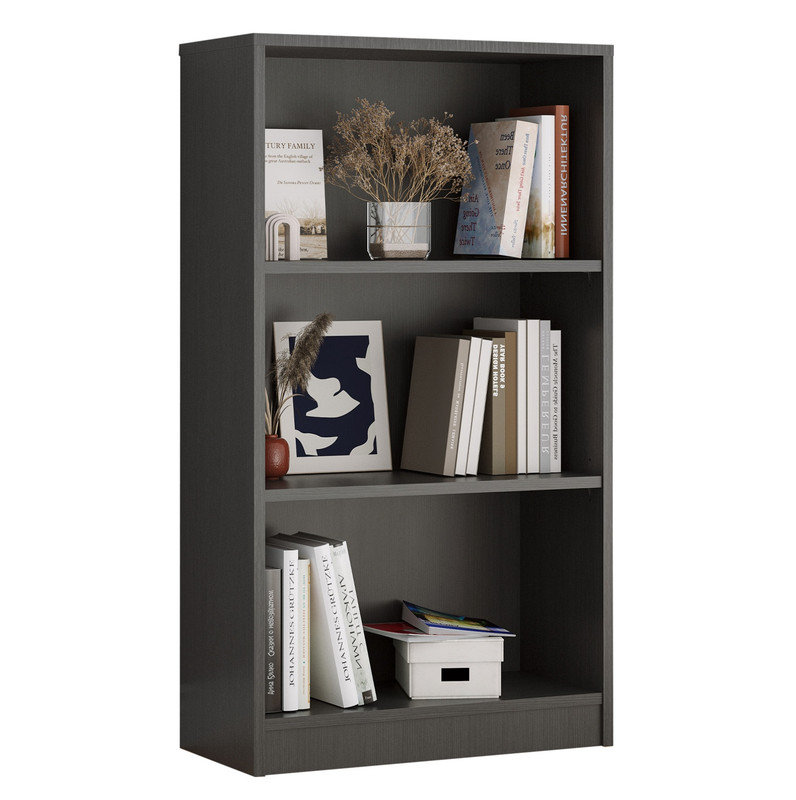 Bibliothèque autoportante à 3 tablettes en bois réglables pour bureau à domicile, 3 couches, Gris