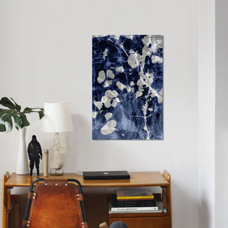 «Indigo Leaves IV», impression sur toile, H 18 po x l 12 po x P 1,5 po, Toile tendue, Pas de tapis
