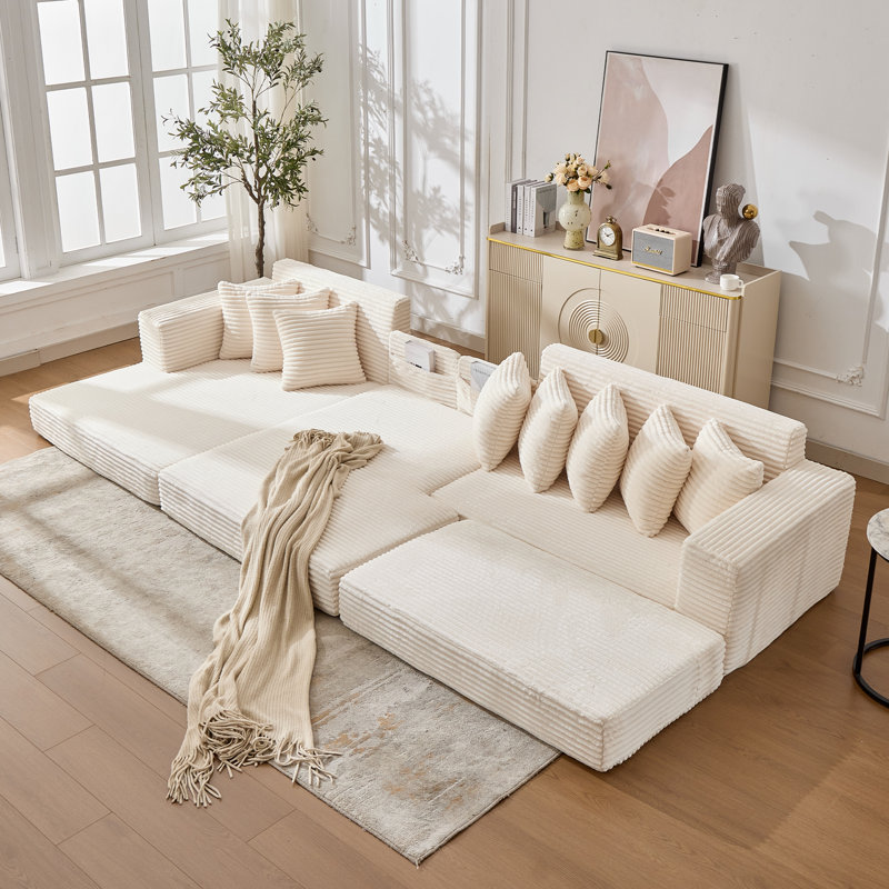 Canapé-lit 109,4 po beige, convertible, sans assemblage, peu encombrant, Velours côtelé beige