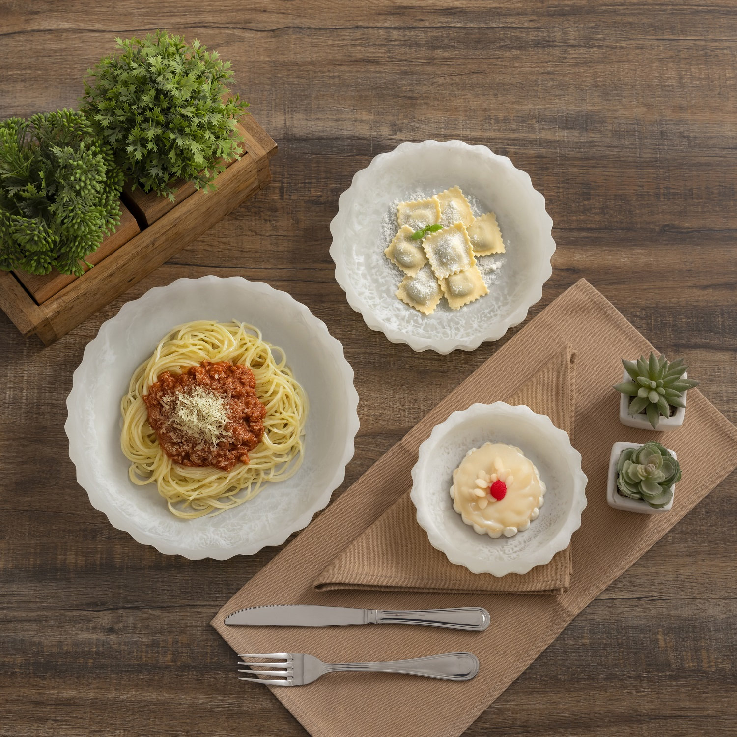Curvy Edge Bowl Set Of 3, White