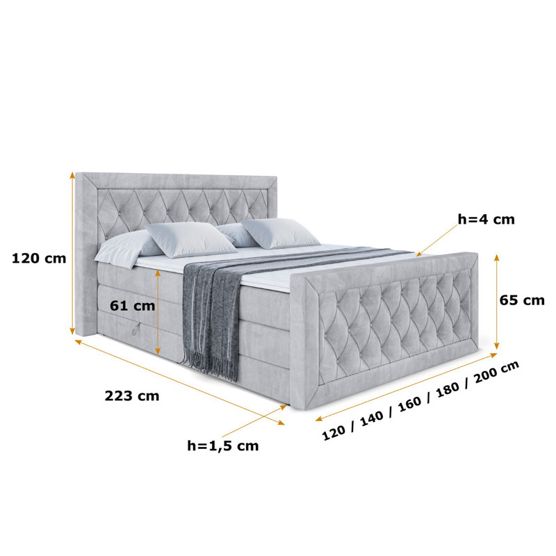 Falkner Pocket Spring Mattress Divan Bed Set, Light gray, 140 x 200cm