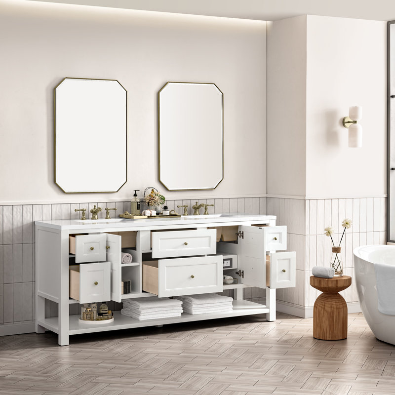 Breckenridge 72'' W Double Vanity, Bright White, White Zeus, 8" Widespread