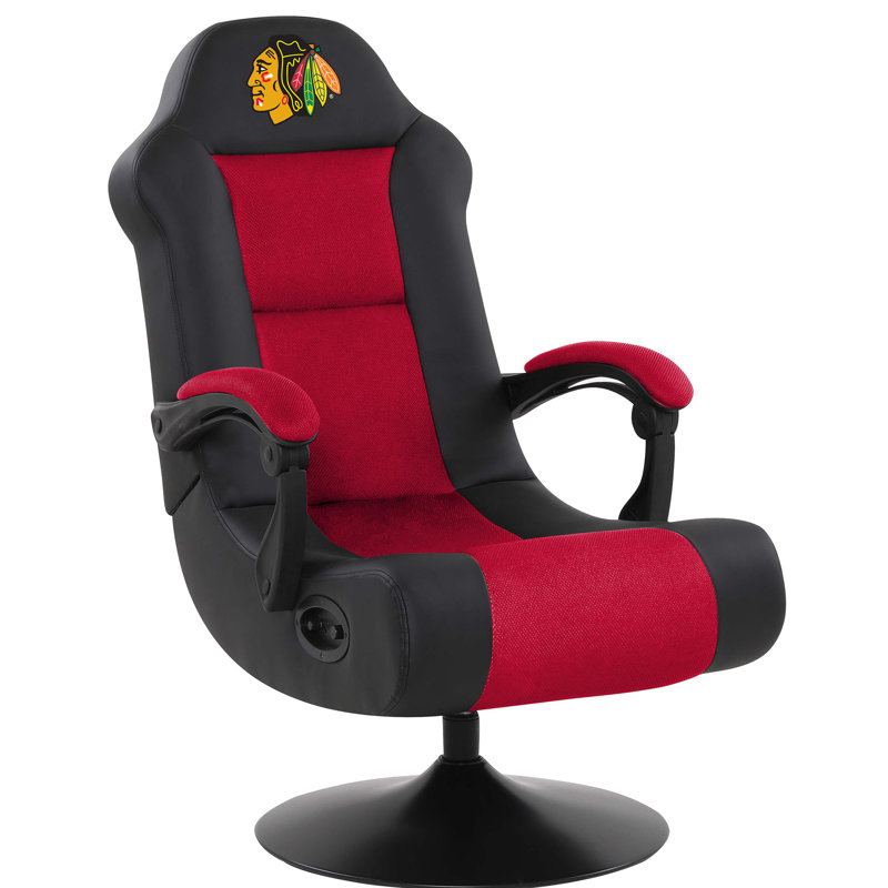Fan Life Ergonomic Swiveling PC & Racing Game Chair with Built-in Speakers in Black, Chicago Blackhawks