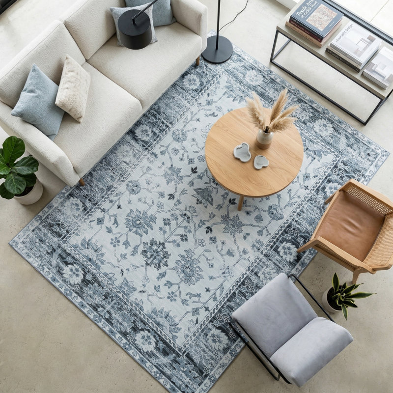 Non-Slip Machine Washable Vintage Area Rug in Grey/Cream for Living Room, Bedroom, Hallway Runner Indoor Rugs