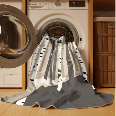 Tapis rayé beige lavable à la machine Ottavio