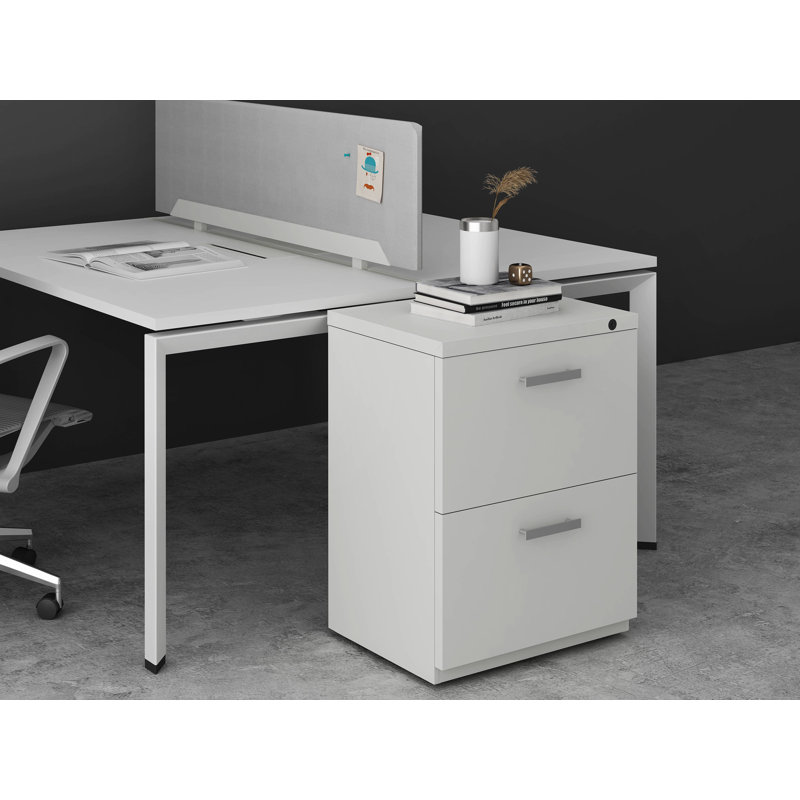 My-Hite Metal Vertical Filing Cabinet with 2 Drawers, 4 Casters, Interlock System, White