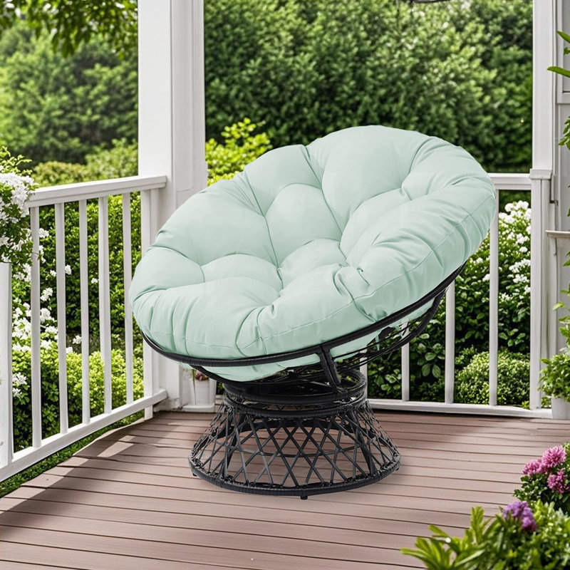 Hubhalsun 360° Swivel Papasan Chair, Round Wicker Papasan Chair with Thick Cushion, 350 lbs Capacity Indoor/Outdoor Papasan Chair for Patio, Living Room, Bedroom