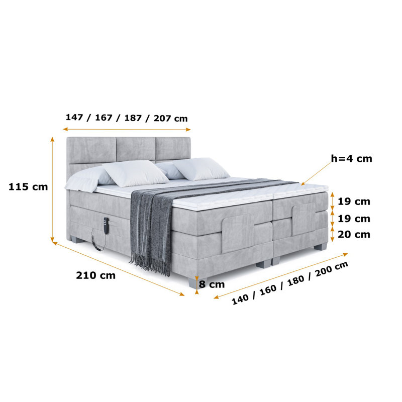 Orlo Pocket Spring Mattress Divan Bed Base, Light gray, 140 x 200cm