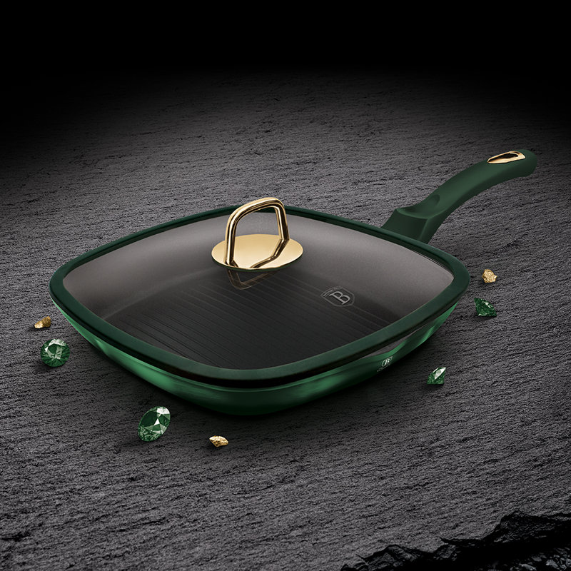28cm Non-Stick Aluminium Grill Pan / Griddle Set, Emerald