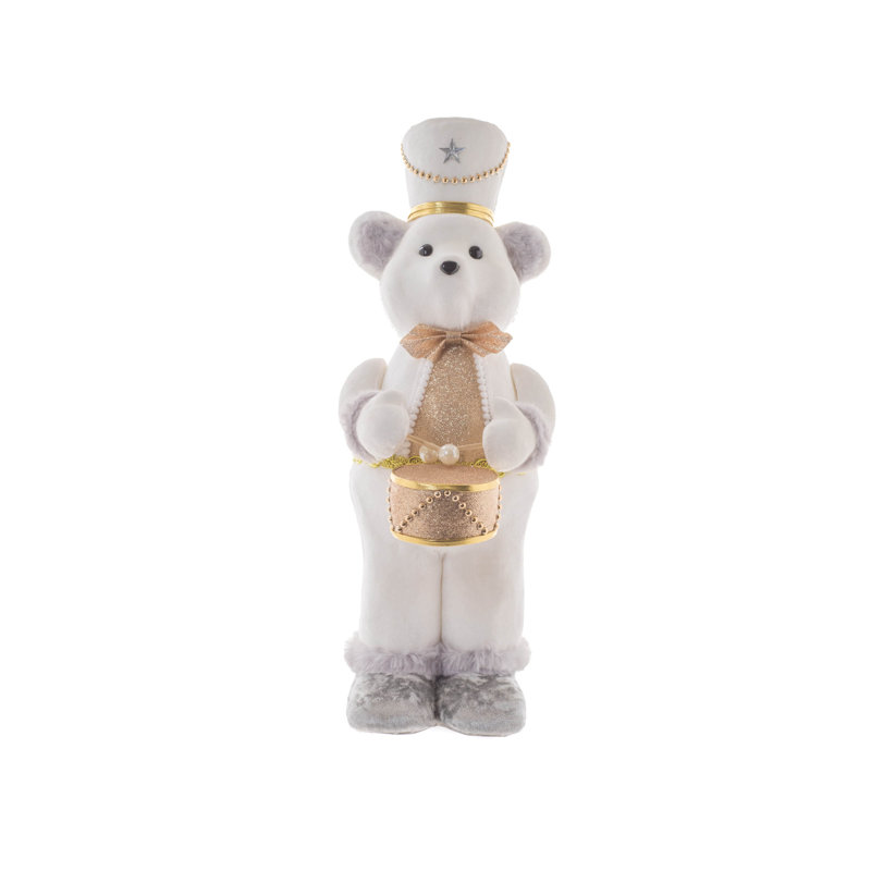 Ours blanc et or en fausse fourrure avec nœud papillon