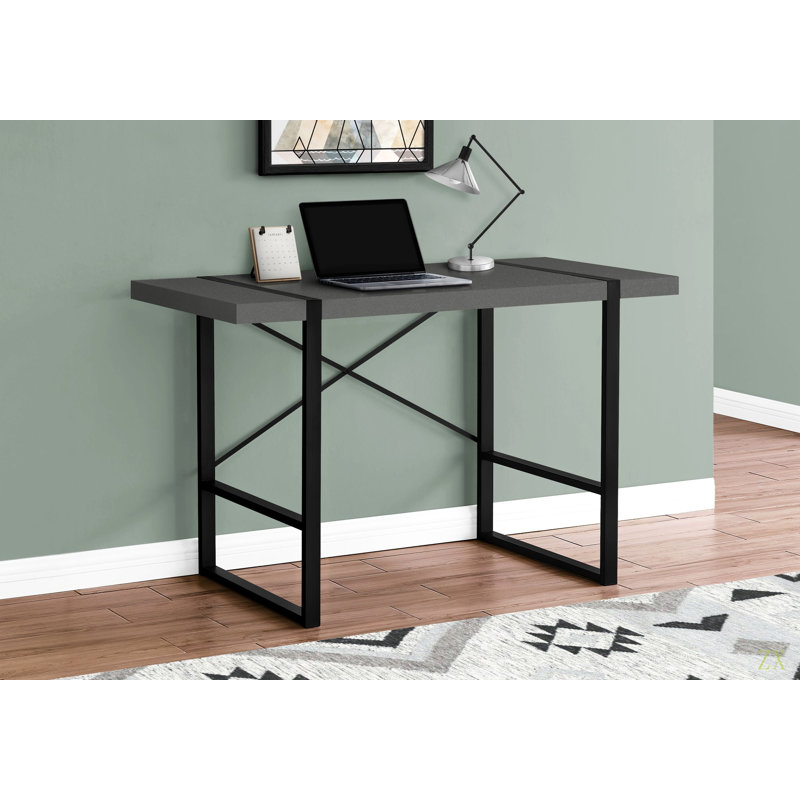 Bureau d'ordinateur, bureau personnel, ordinateur portable, l 48 po, travail, stratifié gris, métal noir, contemporain,