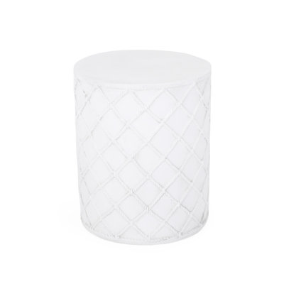 Antique White Concrete Side Table With Nautical Pattern - 15.64" W X D 17.93" H Ready To Use Rope Trim No Assembly Needed