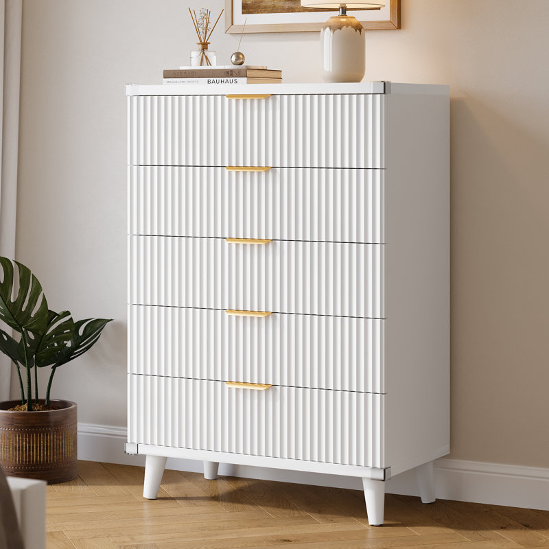 Fluted 5-Drawer Dresser For Bedroom, 28" Modern Chest Of Drawers With Deep Drawers, Wood Drawer Organizer For Living Room, Hallway, Nursery, Hallway Closet