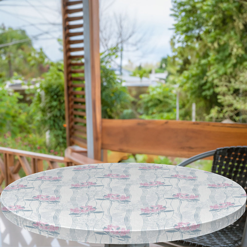 East Urban Home Floral Fitted Round TableclotBlue Grey Pale Pink 77714, 47.24" Round