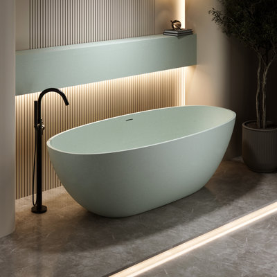 Turquoise 63 - Inch Freestanding Soaking Tub, Hard And Wear , Non Permeable 63'' Solid Surface Bathtub, , Ergonomic Design For A Relaxing Soak