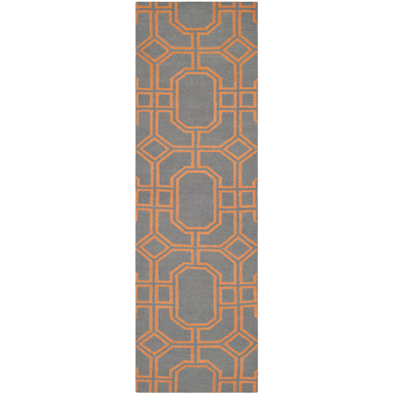 Tapis géométrique en laine tissé à la main Rodgers, Tapis de couloir 2 pi 6 po x 8 pi