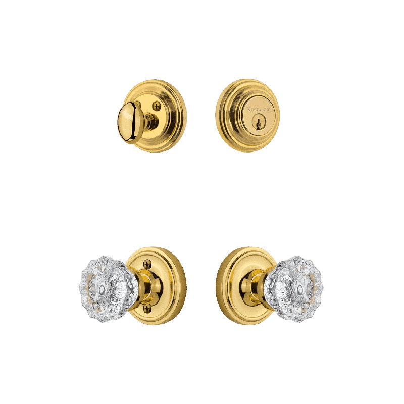 Nostalgic Warehouse Classic Rosette Entry Set with Crystal Knob, Unlacquered Brass, 2.75