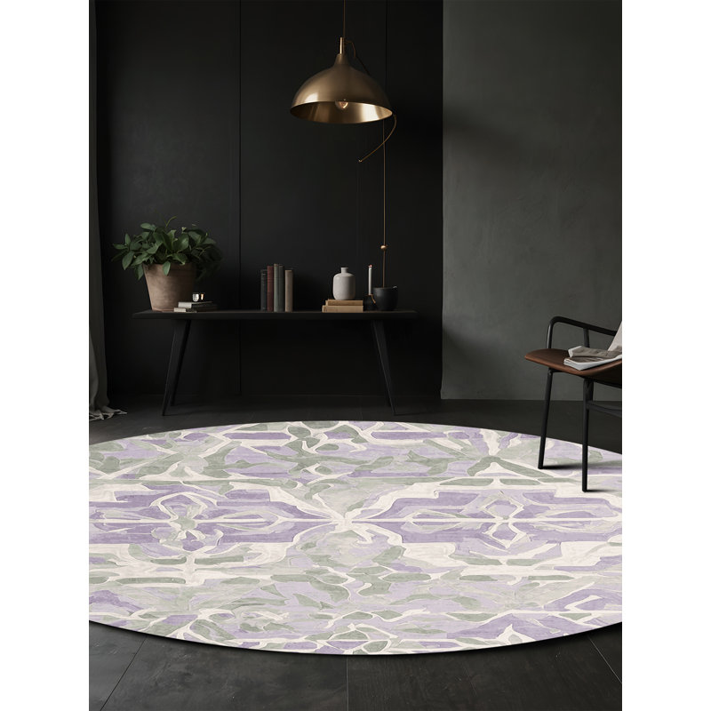 Tapis beige soyeux et moelleux, Rond 3 pi
