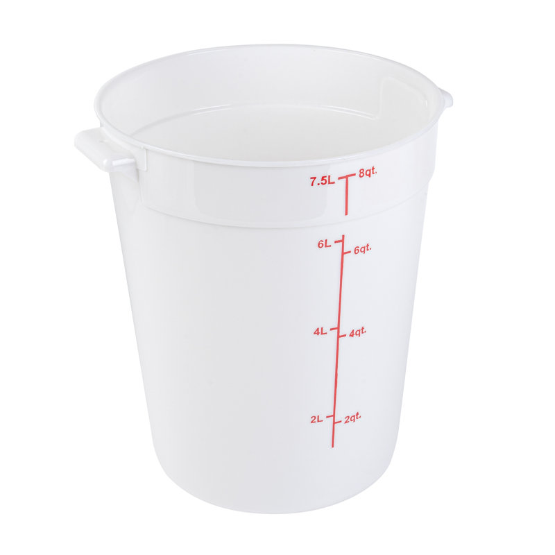 Contenant alimentaire de 8 pintes pour restaurant, 1 contenant blanc - couvercles vendus séparément, marqueurs de volume rouges, boîte à vaisselle, poignées latérales, pour ranger les aliments