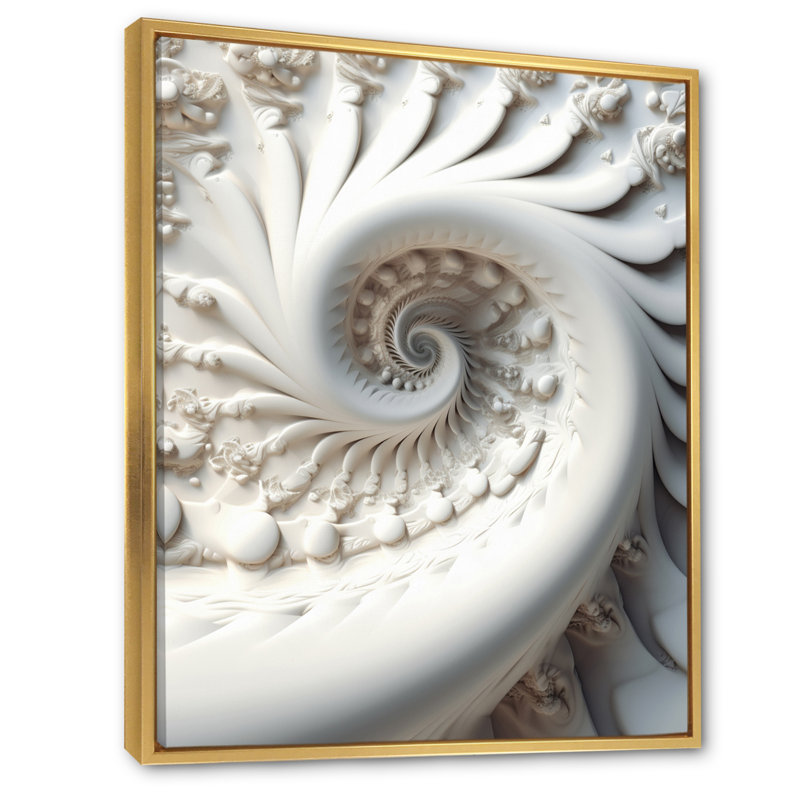 Blanc fractal spiral univers - impression, Cadre flottant doré, H 40 po x l 30 po x P 1,5 po