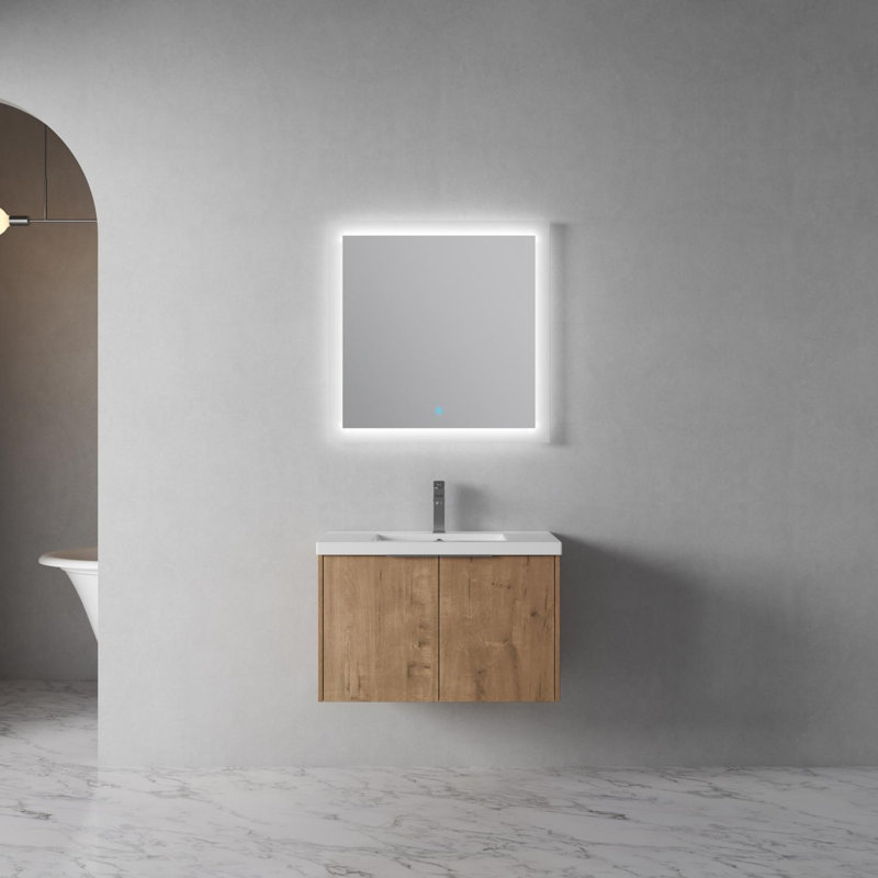 Meuble-lavabo à fermeture en douceur avec lavabo, Imitation chêne