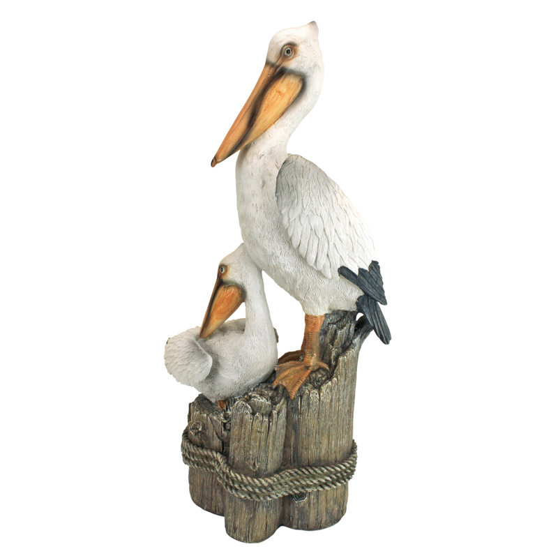 Coastal Pelican Pair on Faux Wood Pilings Statue