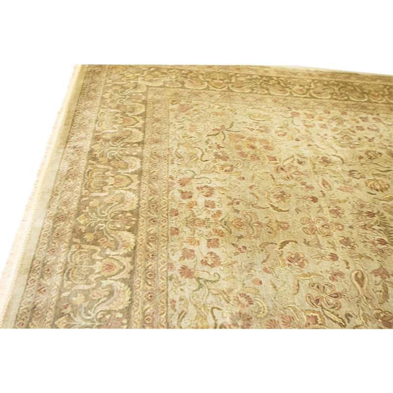 Hand Knotted Wool Area Rug in Green And Brown