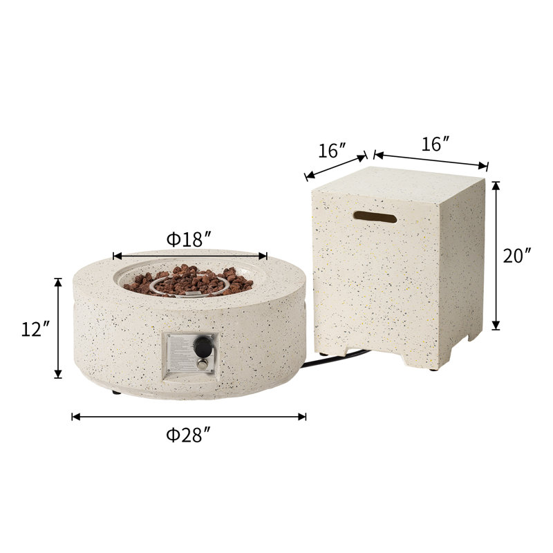 Table de foyer d'extérieur au propane ronde en béton avec couvercle de réservoir