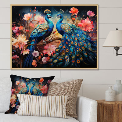 «Blue Coral Indian Art Dancing Peac II» - Art mural indien