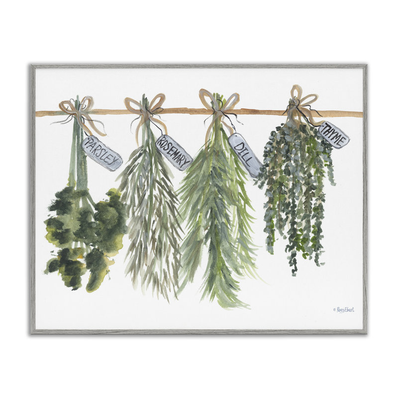 «Hanging Kitchen Herbs», art de la giclée encadrée par Roy Ebert, H 11 po x l 14 po, Estampe numérique Farmhouse
