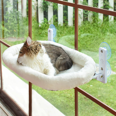 Perchoir pour fenêtre sans cordon, hamac pour chat avec 4 ventouses robustes, structure en métal solide et housse souple, lit pour chat d'intérieur