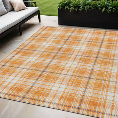 Tapis extérieur lavable à carreaux bleu orange 5 pi x 8 pi