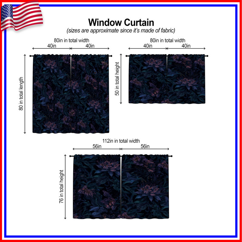 Rideaux de fenêtre foncés à motif floral obscurcissant et transparent - 2 panneaux, 80in x 61in - 2 panels