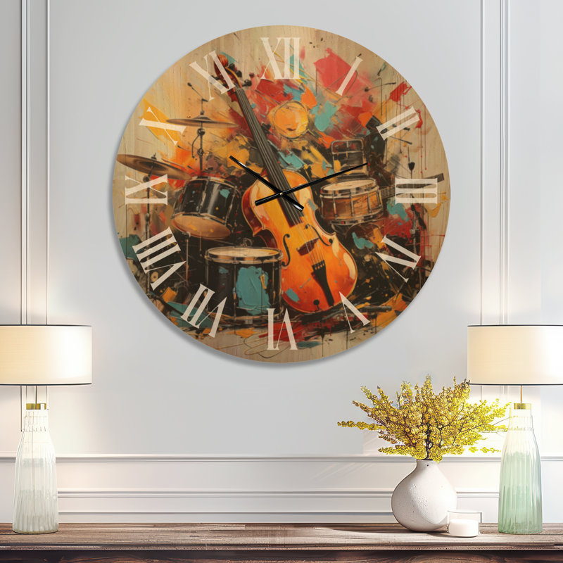 Horloge murale ronde en bois Music Vibrant Rhythms, Oversized