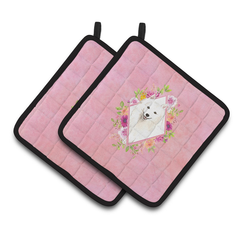 Ensemble de cuisinier poignée 2 pièces caroline trésors sheltie, Rose, Spitz japonais