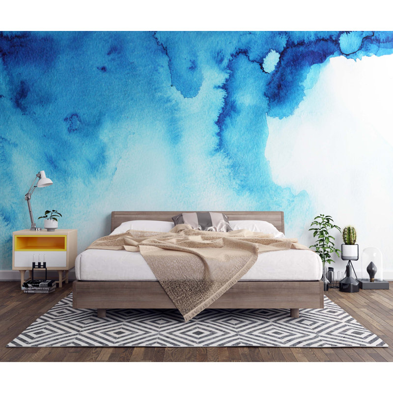 Papier peint aquarelle bleue, L 37,92 po x l 57 po