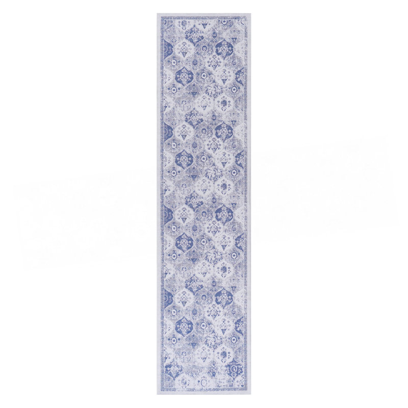 Blue Washable Rug Runner Rug, Runner 2'6" x 10'