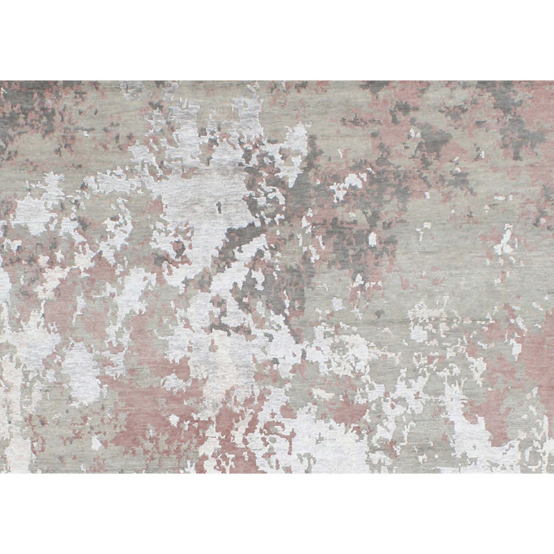 Tapis rectangulaire en laine / viscose noué à la main ivoire / rose / gris clair, Rectangle 9 pi x 12 pi