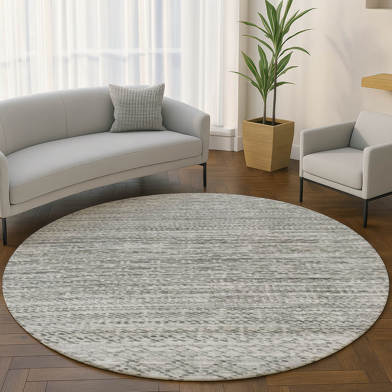 Premium Machine Washable Mayfield AMF2150 Striped Rug, Gray, Round 8'