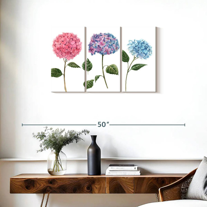 Harnek aquarelle fleurs d'Hortensia, H 20 po x l 33 po