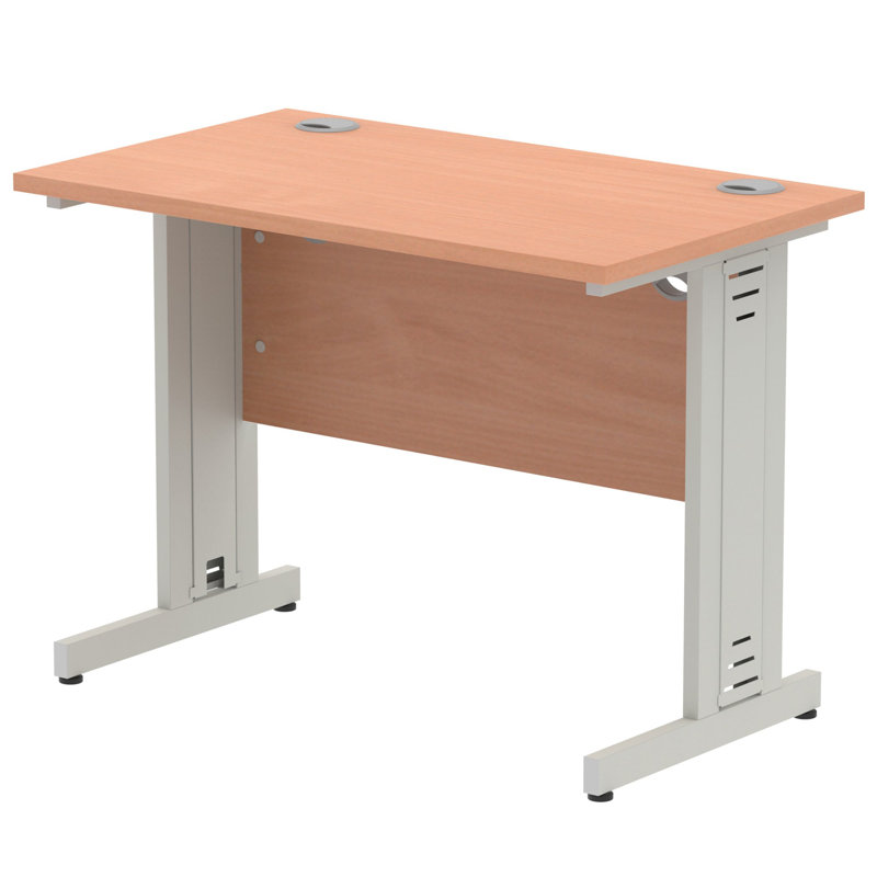 Impulse Metal Base Computer Desk, 73cm H x 100cm W x 80cm D, Silver, Beige