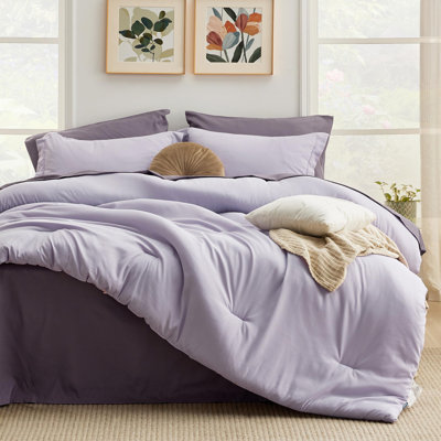 Bedsure Twin Comforter Set - 5 Pieces Lavender Twin Bedding Set for All Seasons, Boho Contrasting Design Bed in a Bag with Comforter, Sheets, Pillowcase & Sham