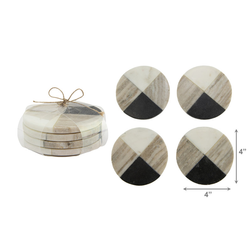 4Pc Asstd Marble Round Coaster 4X4"