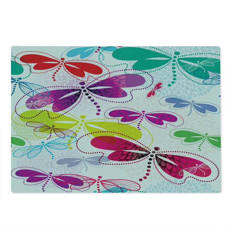 Ambesonne Abstract Cutting Board Large Size Hydrangea Dragonflies Multicolor
