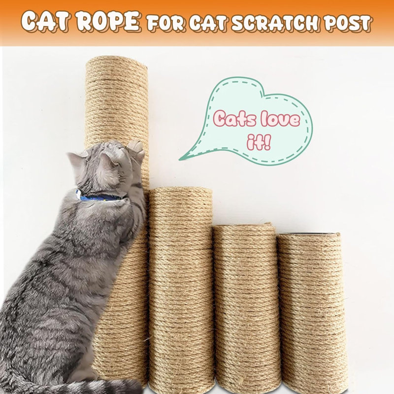 Rope for Cat Scratching Post, Natural Hemp Rope for Scratching Post Tree Replacement, Cat Scratching Sisal Rope,8mm Thick Natural Jute Rope for Scratch Posts, Cat Trees, DIY Projects