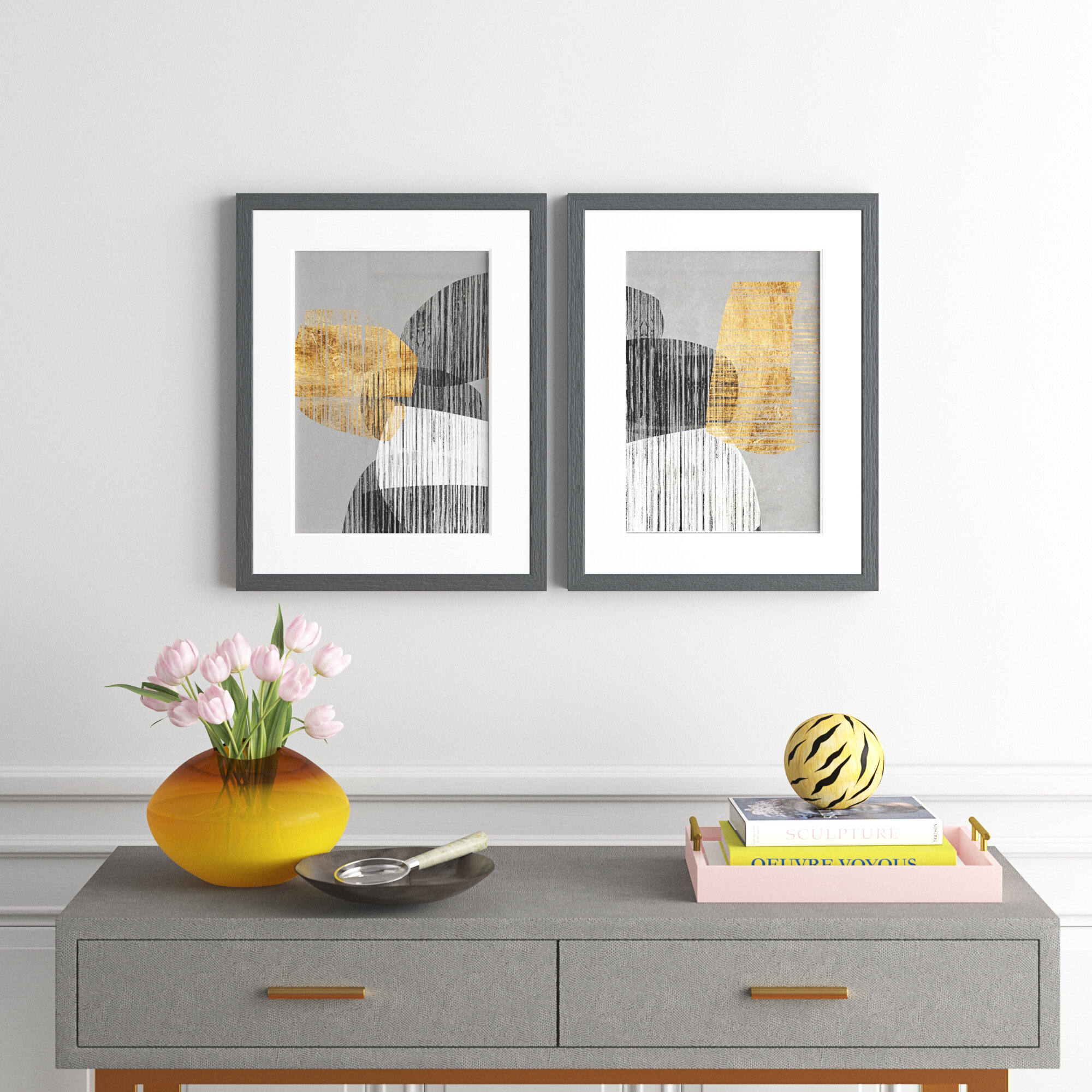 Etta Avenue™ Adjacent Shapes I Framed On Paper 2 Pieces Painting & Reviews