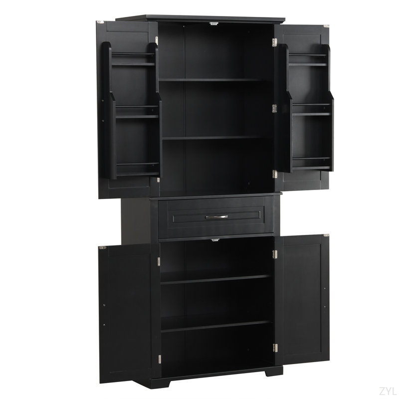 Bathroom Storage Cabinet With Doors And Drawer, Multiple Storage Space, Adjustable Shelf, Black