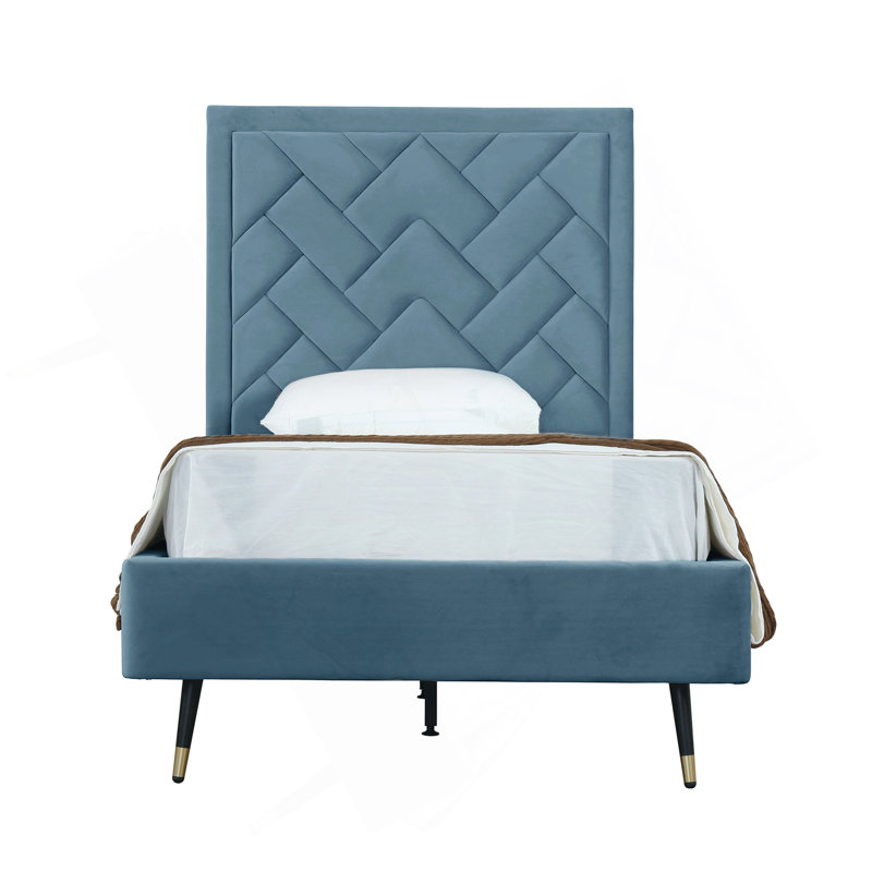 Lit tapissier en velours Crosby, Bleu, Simple